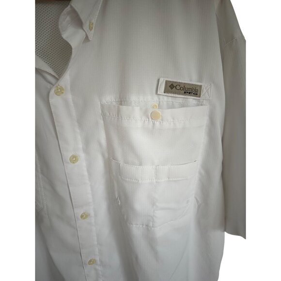 Columbia Mens Size XL PFG White Short Sleeve Vented Button Down Fishing Shirt - Picture 2 of 14